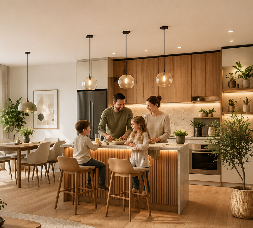 Warmer, moderner Wohnraum